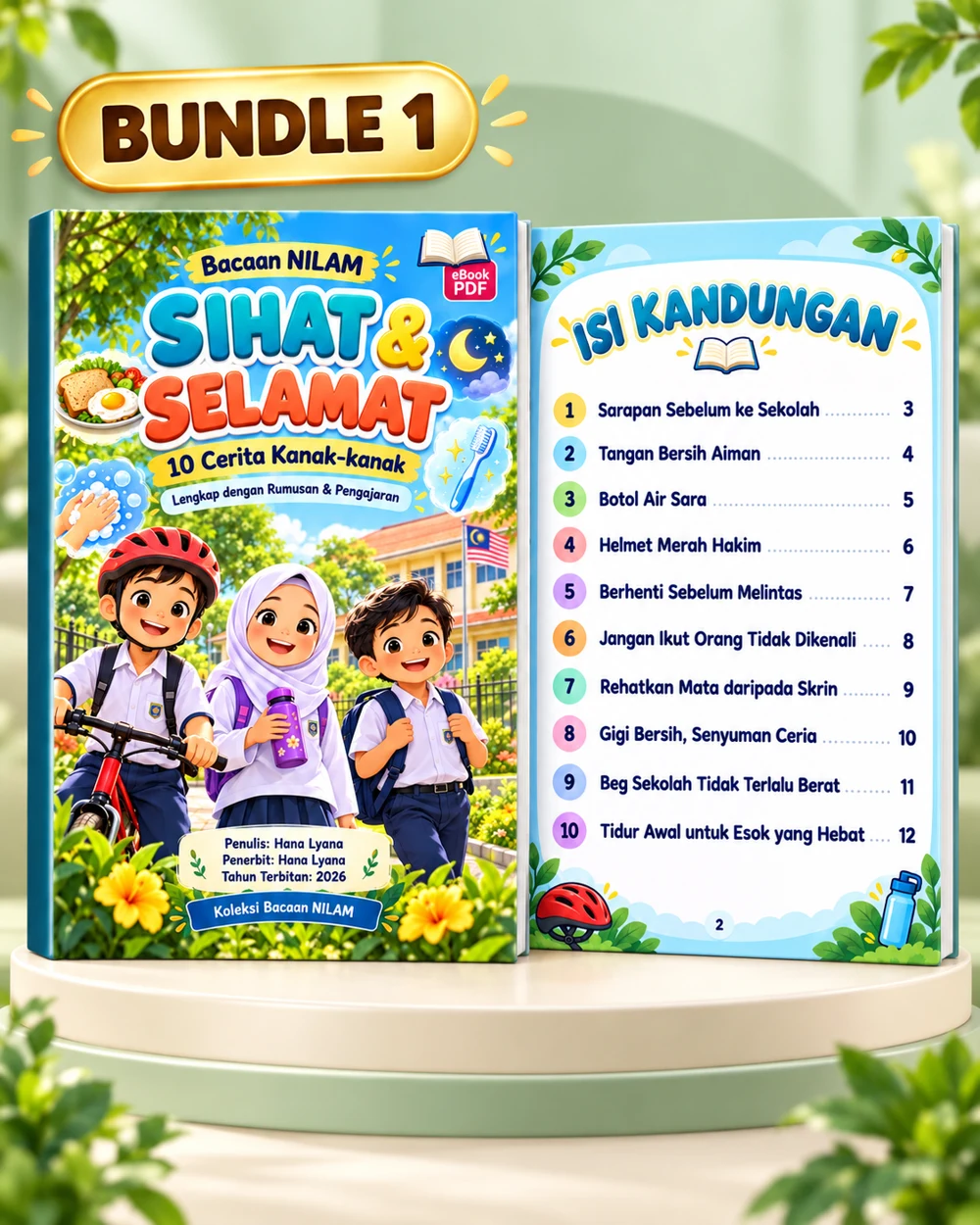 Bundle Sihat dan Selamat dengan cover berwarna dan 10 tajuk cerita